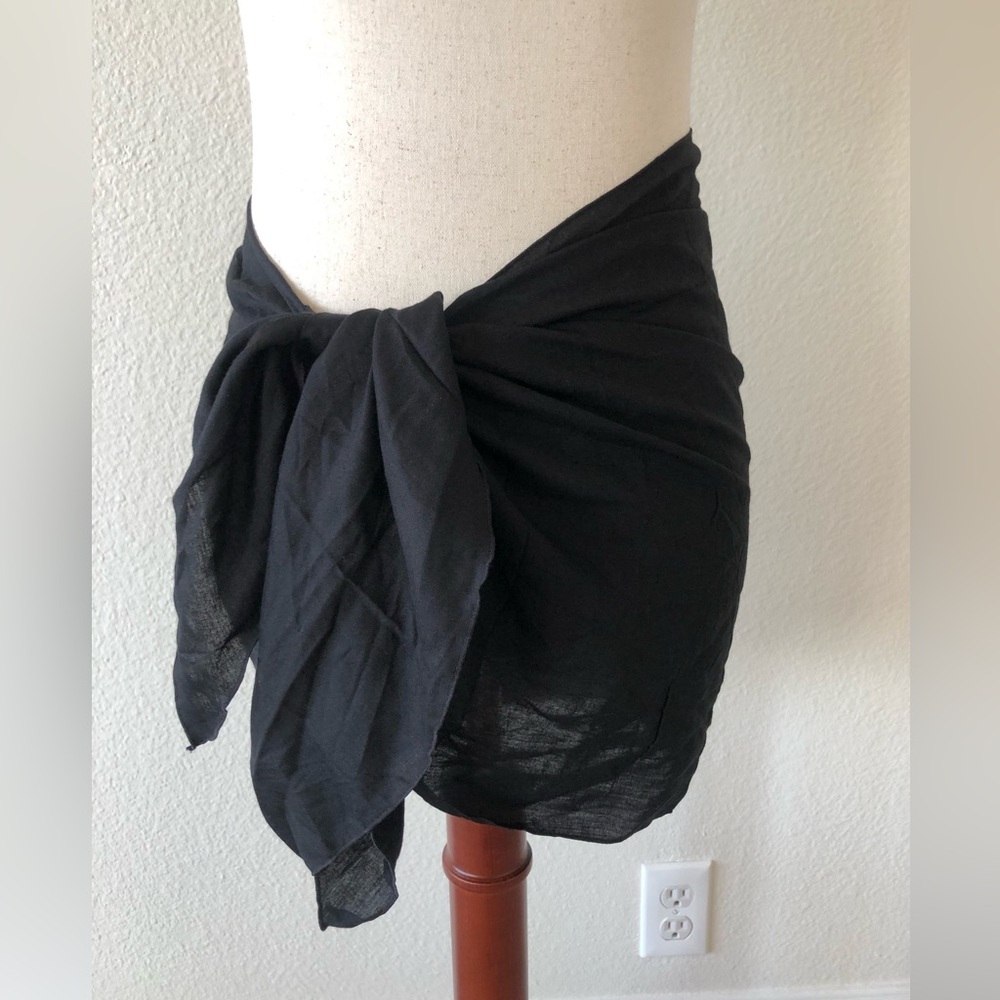 SHU-SHI - NWT SARONG PAREO SHORT BATHING SUIT COVER UP/WRAP + BLACK/S - Picture 12 of 12
